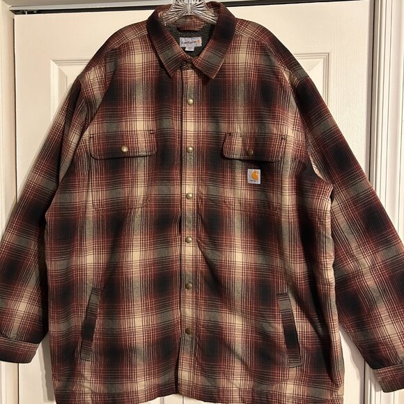 Carhartt Other - Mens CARHARTT Hubbard Sz 3XL Plaid Flannel Sherpa Lined Shirt Jacket